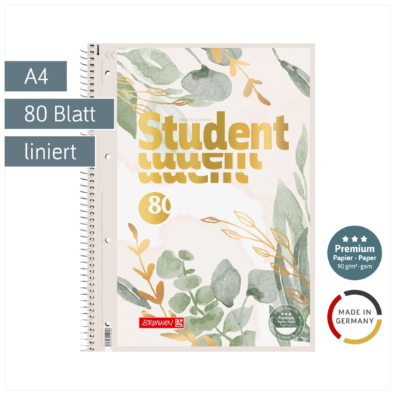 Collegeblock Premium Student „Bloom“ | A4, Lineatur 27, 80 Blatt