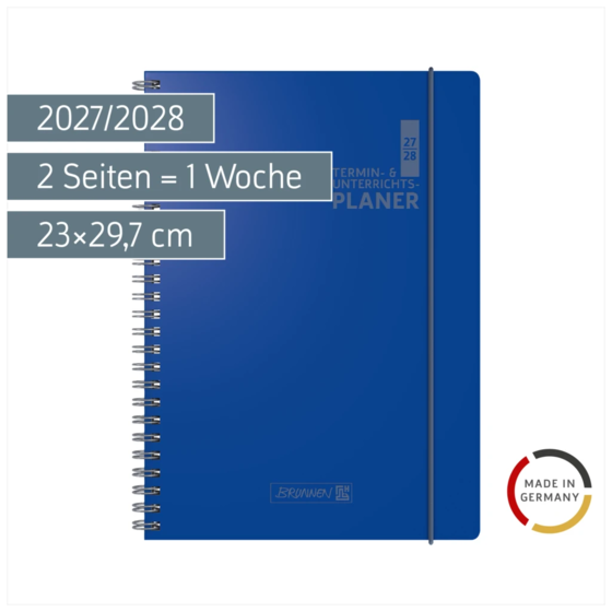 Lehrerkalender 2027/2028 Termin- & Unterrichtsplaner | A4, Kunststoff, blau