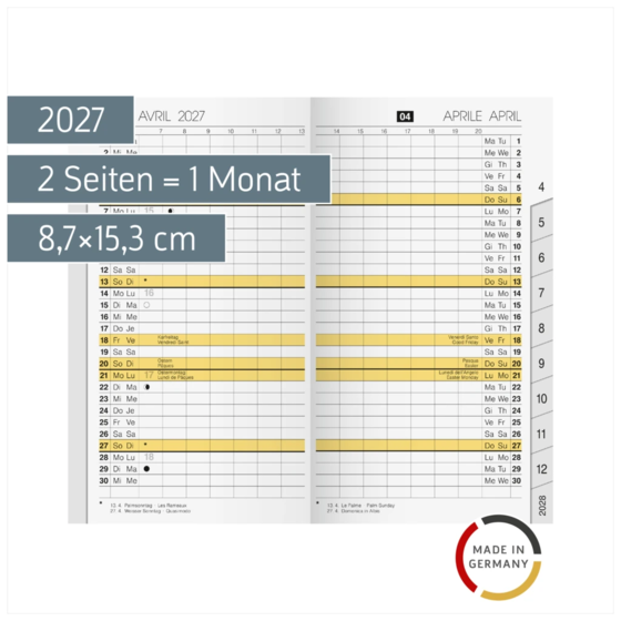 Monats-Ersatzkalendarium Mod. M-Planer 2027 | 8,7×15,3 cm, Karton, weiß