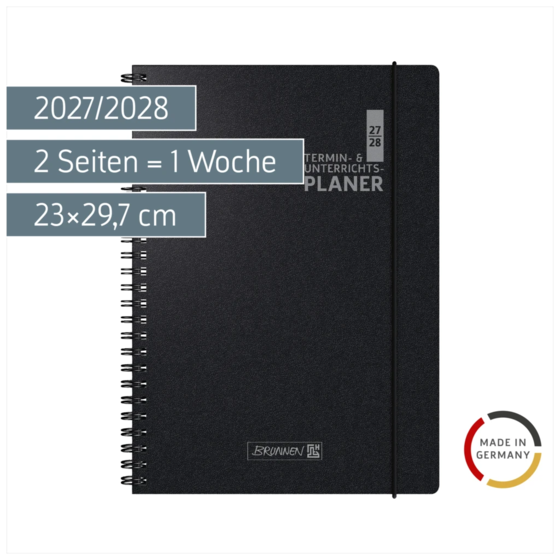 Lehrerkalender 2027/2028 Termin- & Unterrichtsplaner | A4, Kunststoff, schwarz
