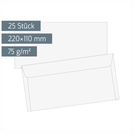 Briefumschläge | 220×110 mm, DIN lang, 75 g/m², weiß, 25 Stück