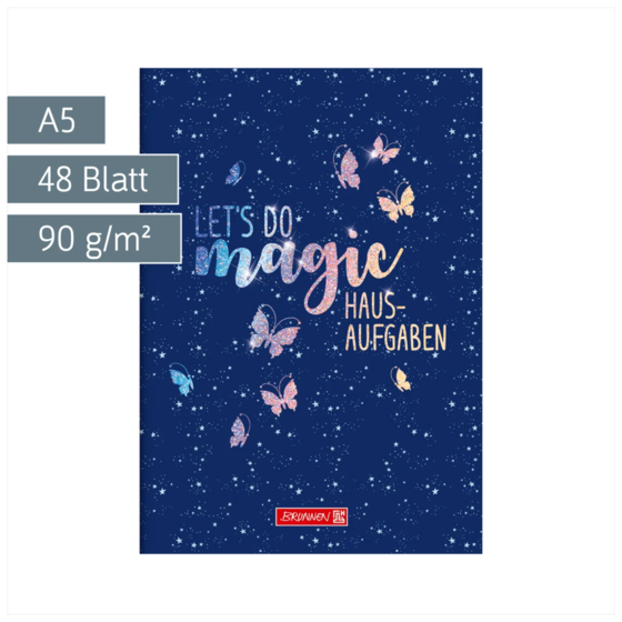 Hausaufgabenheft Magic Butterfly | A5, 48 Blatt, rosarot/lila
