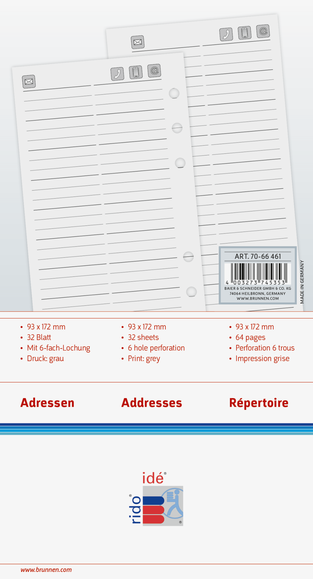 Adressen/Notizen Zeitplansysteme Blattgröße 9,3 x 17,2 cm