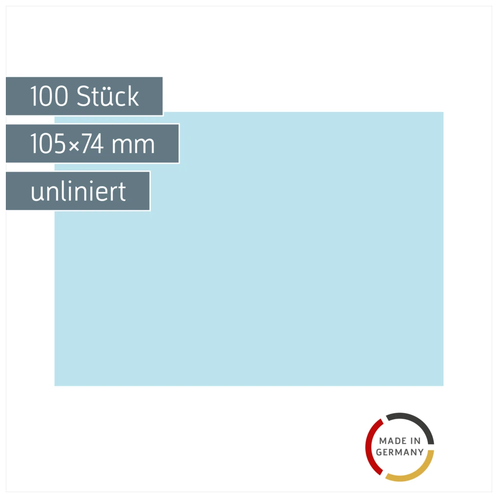 Karteikarten | 105×74 mm, A7, unliniert, blau, 100 Stück