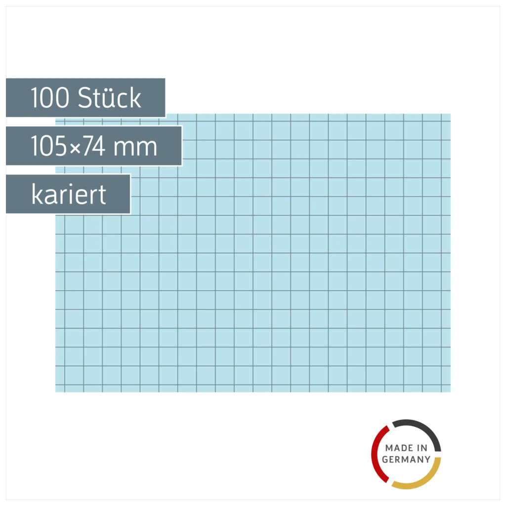 Karteikarten | 105×74 mm, A7, 5 mm kariert, blau, 100 Stück