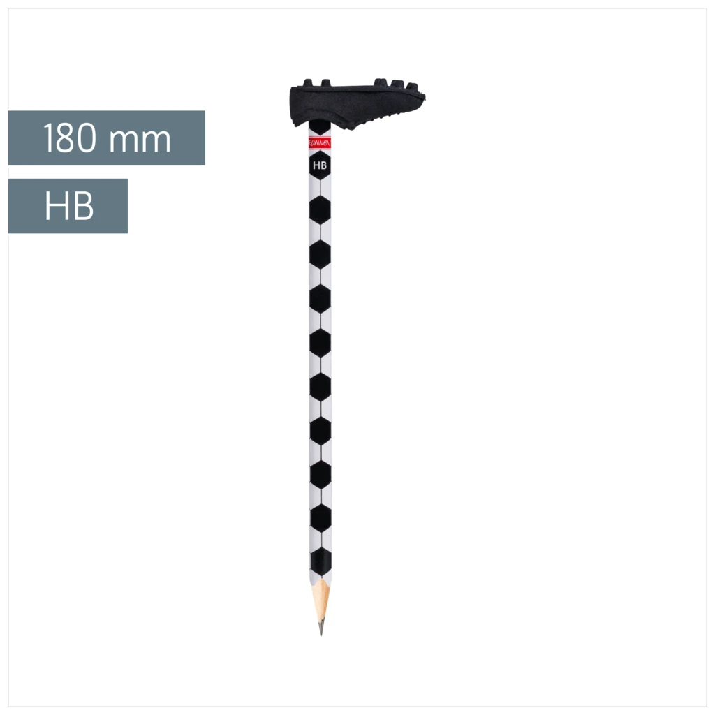 Bleistift mit Radiergummi Fußball | HB, Dreikantform, weiß/schwarz