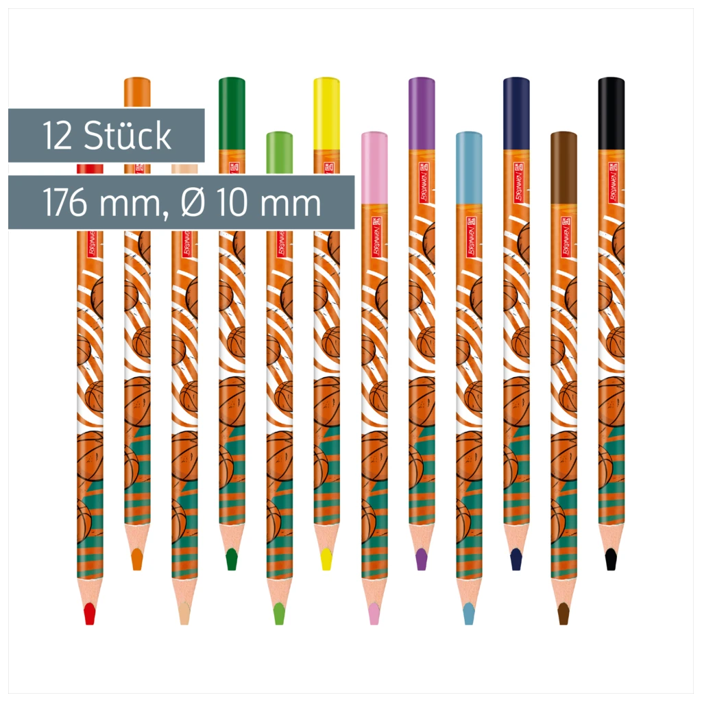 Dicke-Buntstifte-Set Sporty Animals | Dreikantform, orange/mehrfarbig, 12 Stück