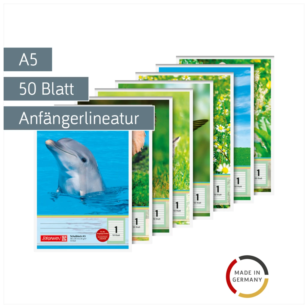 Schulblock | A5, Lineatur 1, 50 Blatt, sortiert
