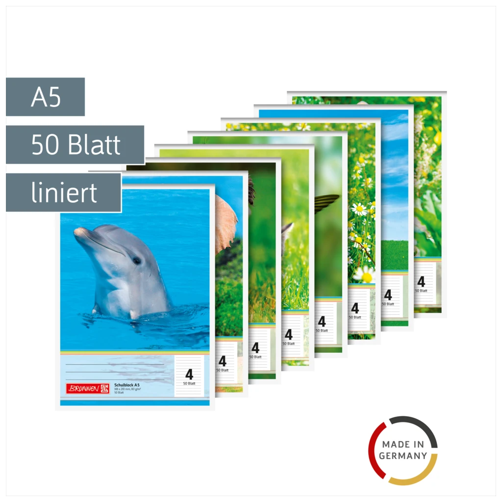 Schulblock gelocht | A5, Lineatur 4, 50 Blatt, sortiert