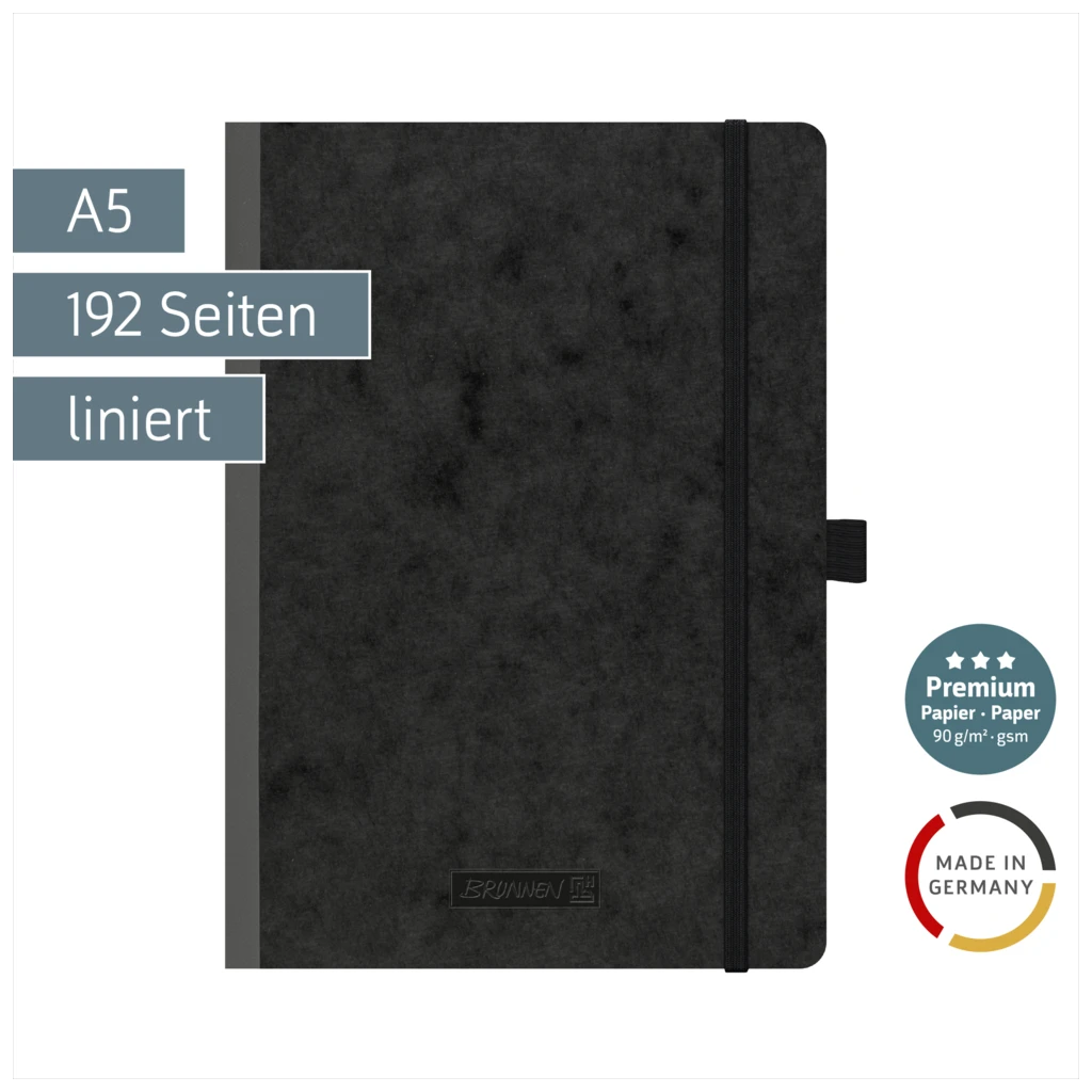 Notizbuch Premium FACT!plus Kladde | A5, liniert, Gummizugverschluss, schwarz