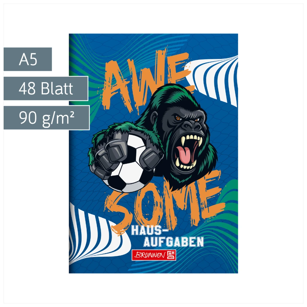 Hausaufgabenheft Sporty Animals | A5, 48 Blatt, blau/mehrfarbig