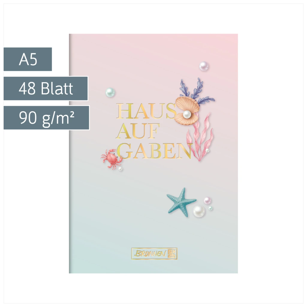 Hausaufgabenheft Sunny Ocean | A5, 48 Blatt, gold/mehrfarbig, pastell