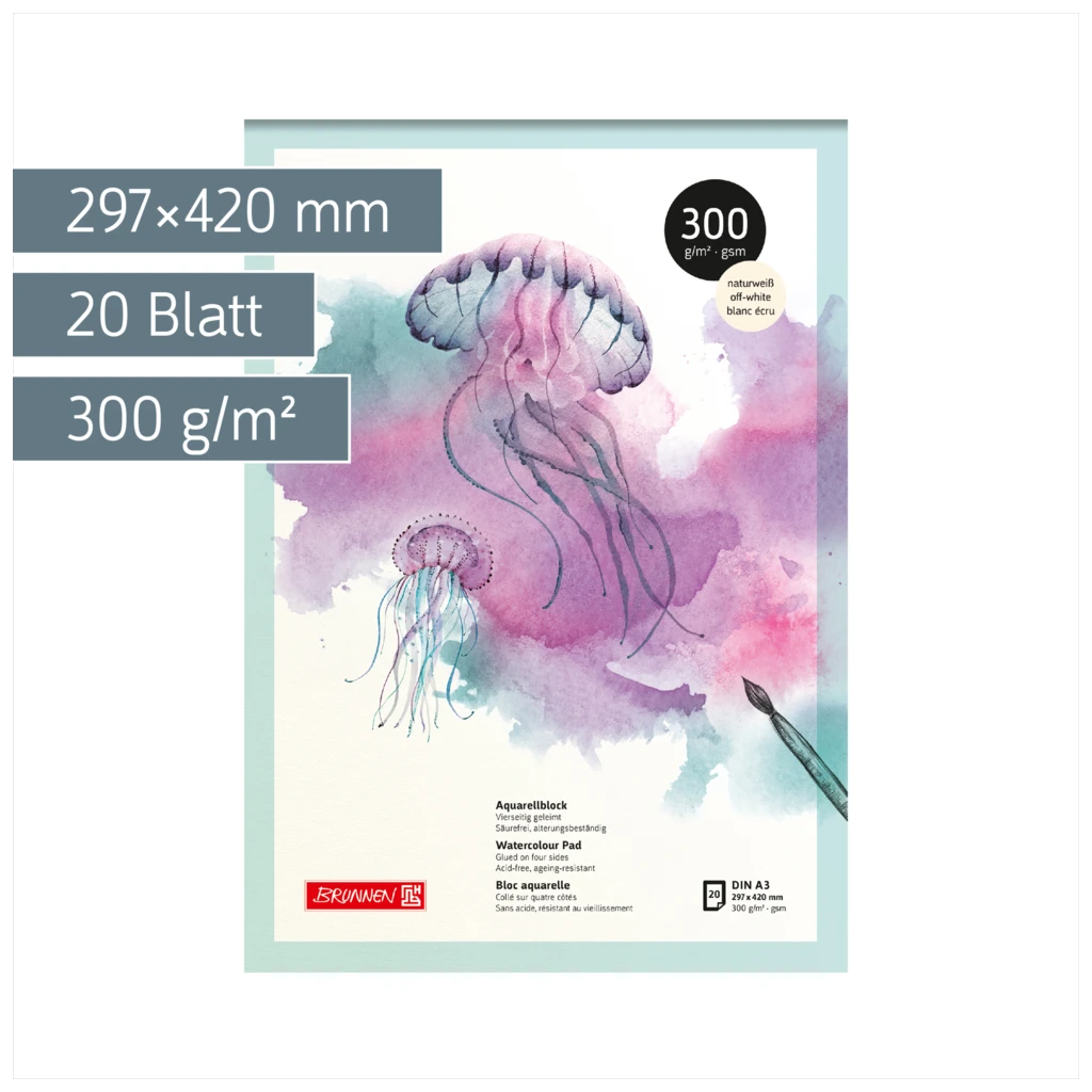Aquarellblock | A3, 20 Blatt, weiß/violett