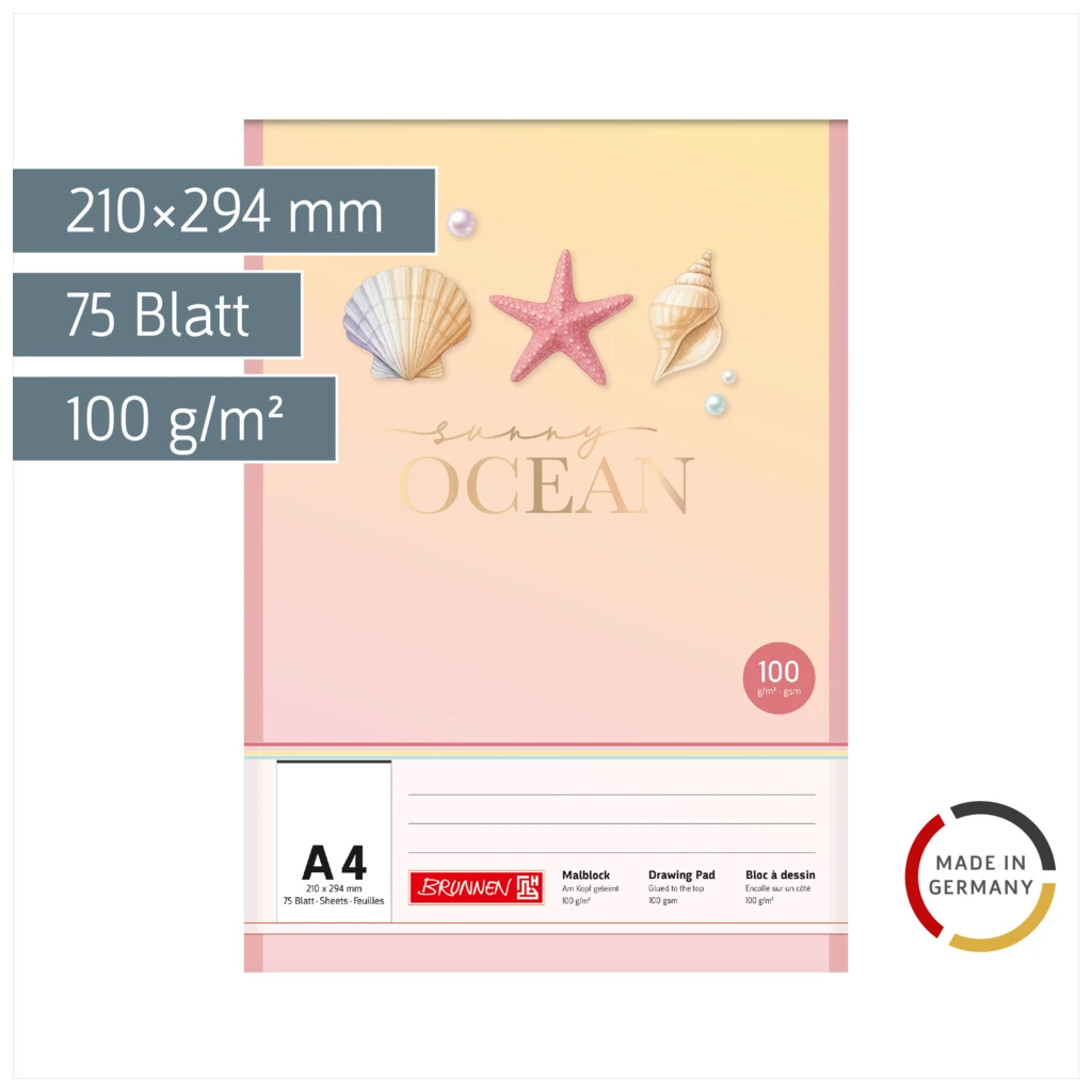 Malblock Sunny Ocean | A4, 75 Blatt, gold/mehrfarbig, pastell