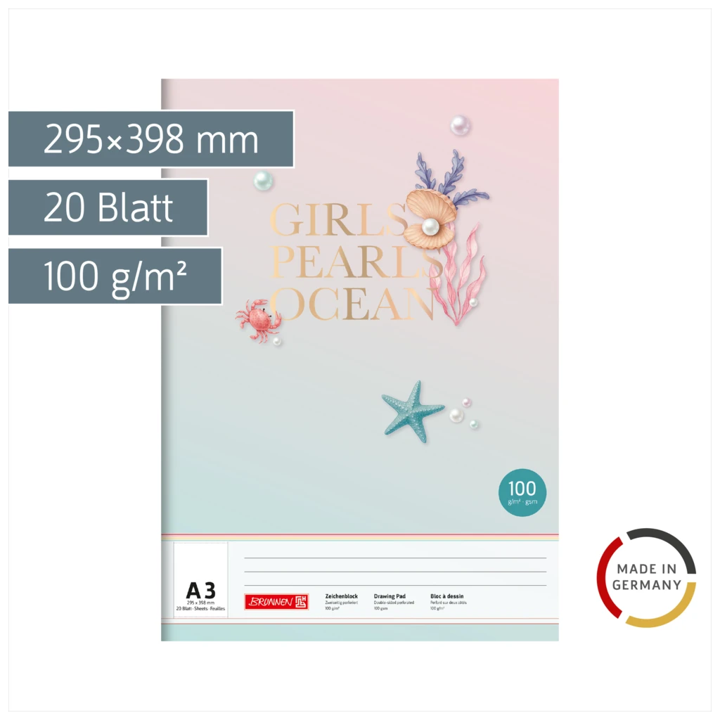 Zeichenblock Sunny Ocean | A3, 20 Blatt, gold/mehrfarbig, pastell