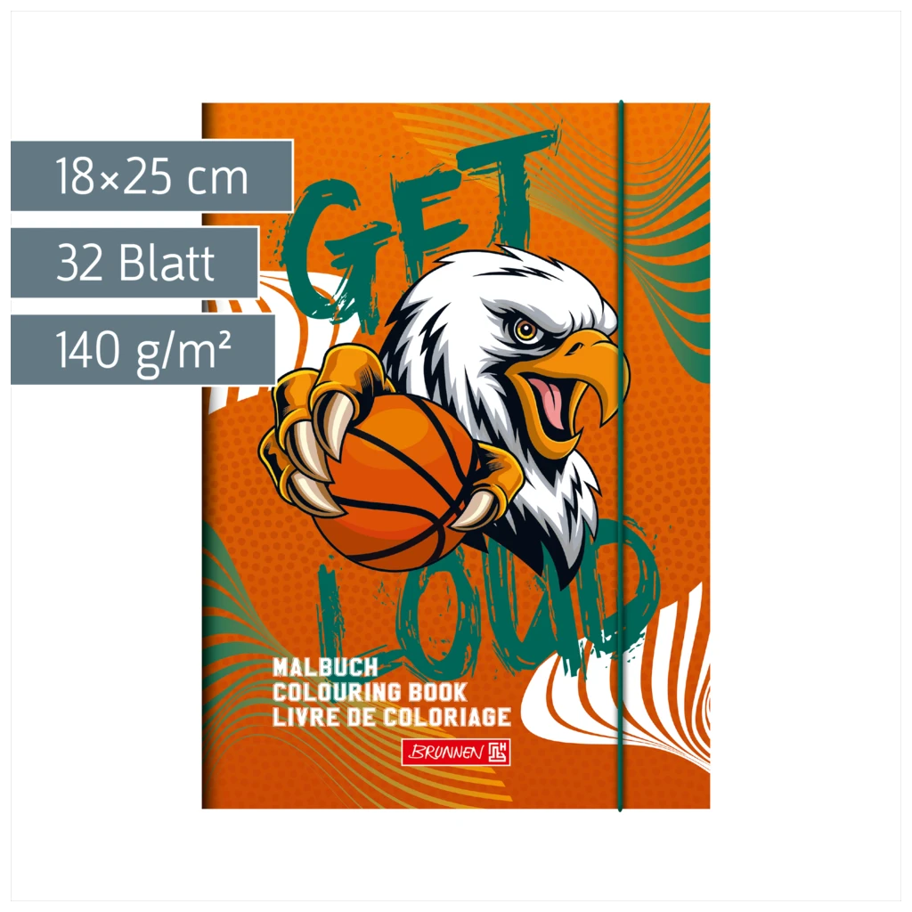 Ausmalheft Sporty Animals | 32 Blatt, orange/mehrfarbig