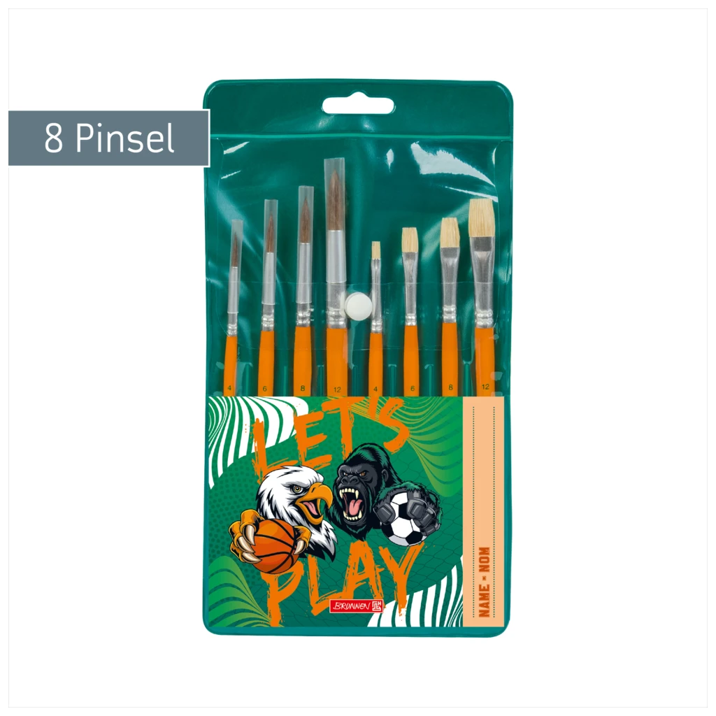 Schulpinsel-Set Sporty Animals | orange, 8 Pinsel