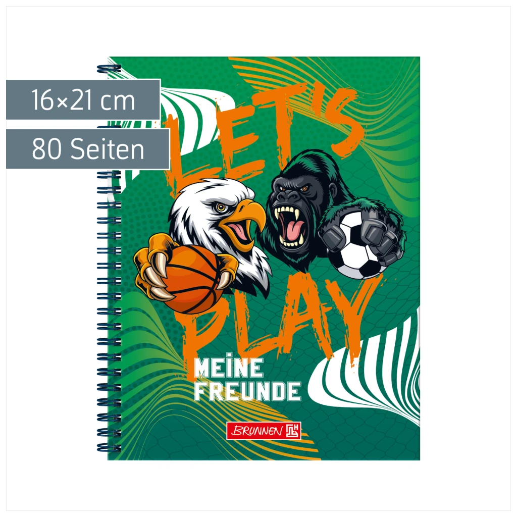 Freundebuch Sporty Animals | 16×21 cm, 80 Seiten, grün/mehrfarbig