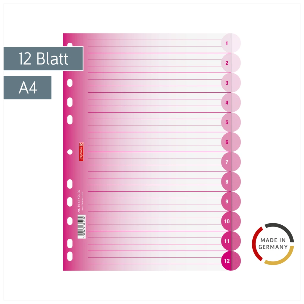 Ringbuchregister Colour Code | A4, 12 Blatt, pink