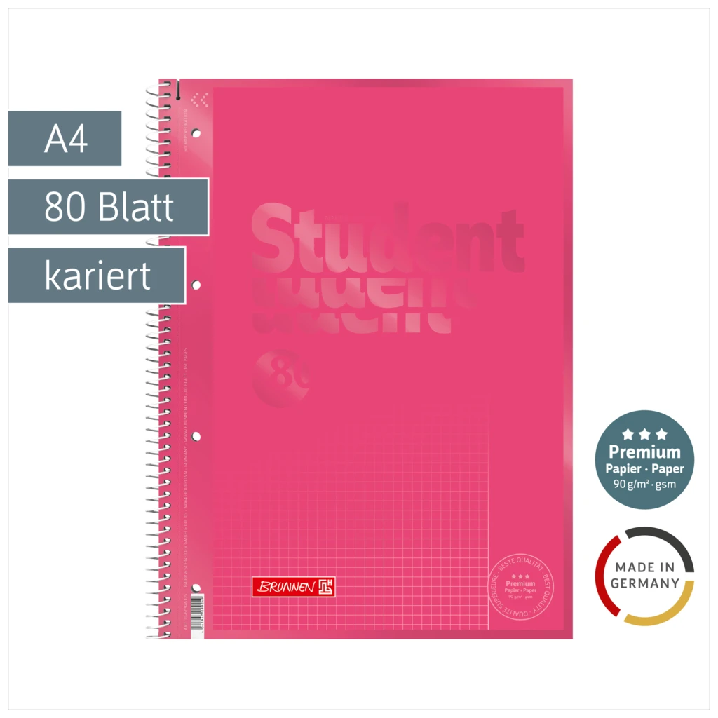 Collegeblock Premium Student Colour Code | A4, Lineatur 26, 80 Blatt, tulip