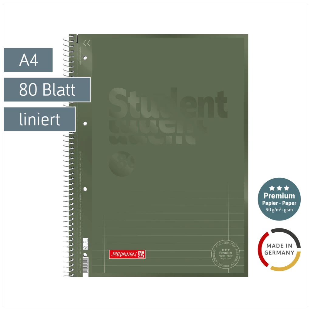 Collegeblock Premium Student Colour Code | A4, Lineatur 27, 80 Blatt, olive