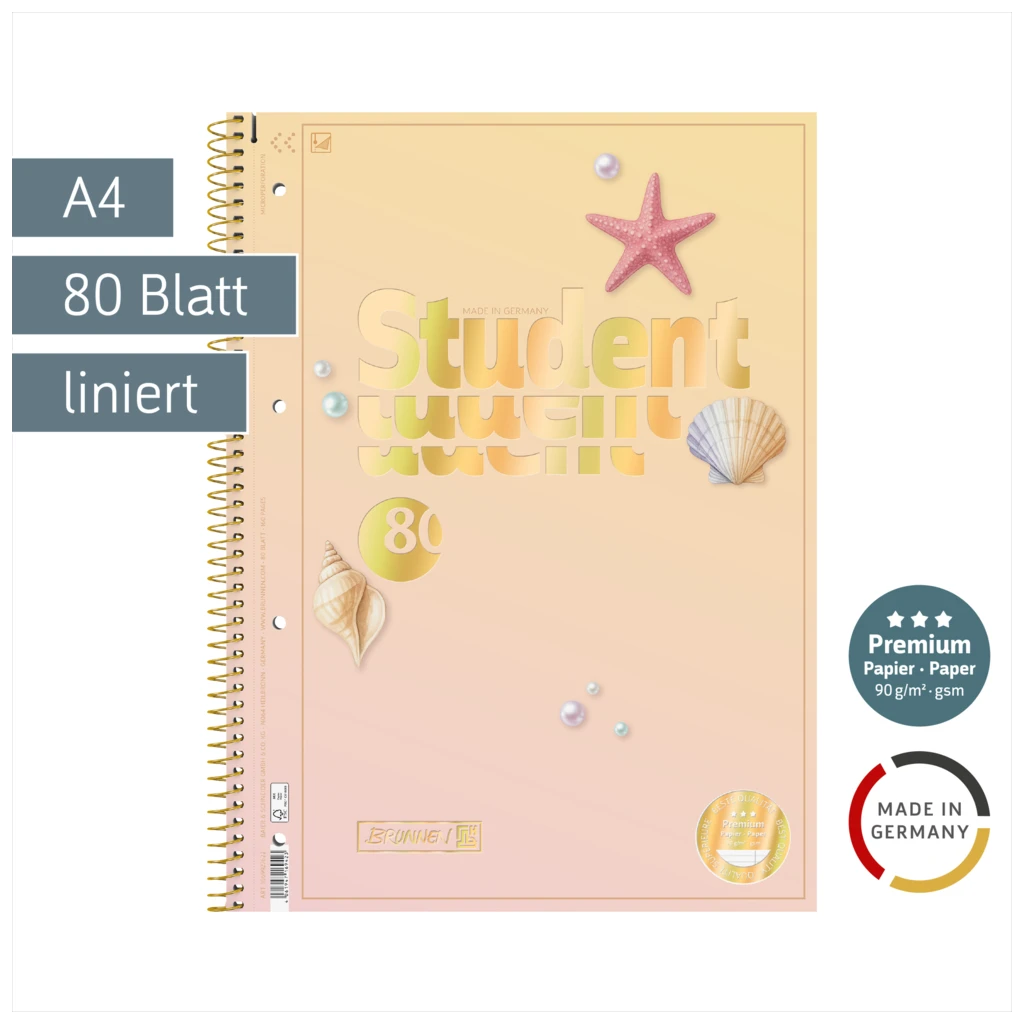 Collegeblock Premium Student Sunny Ocean | A4, Lineatur 27, 80 Blatt, mehrfarbig, pastell