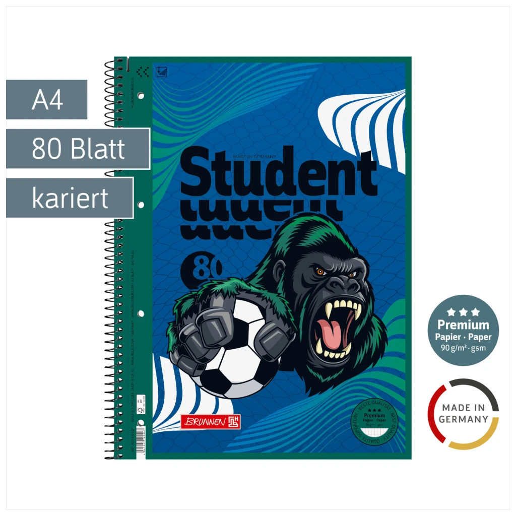 Collegeblock Premium Student Sporty Animals | A4, Lineatur 28, 80 Blatt, blau/mehrfarbig