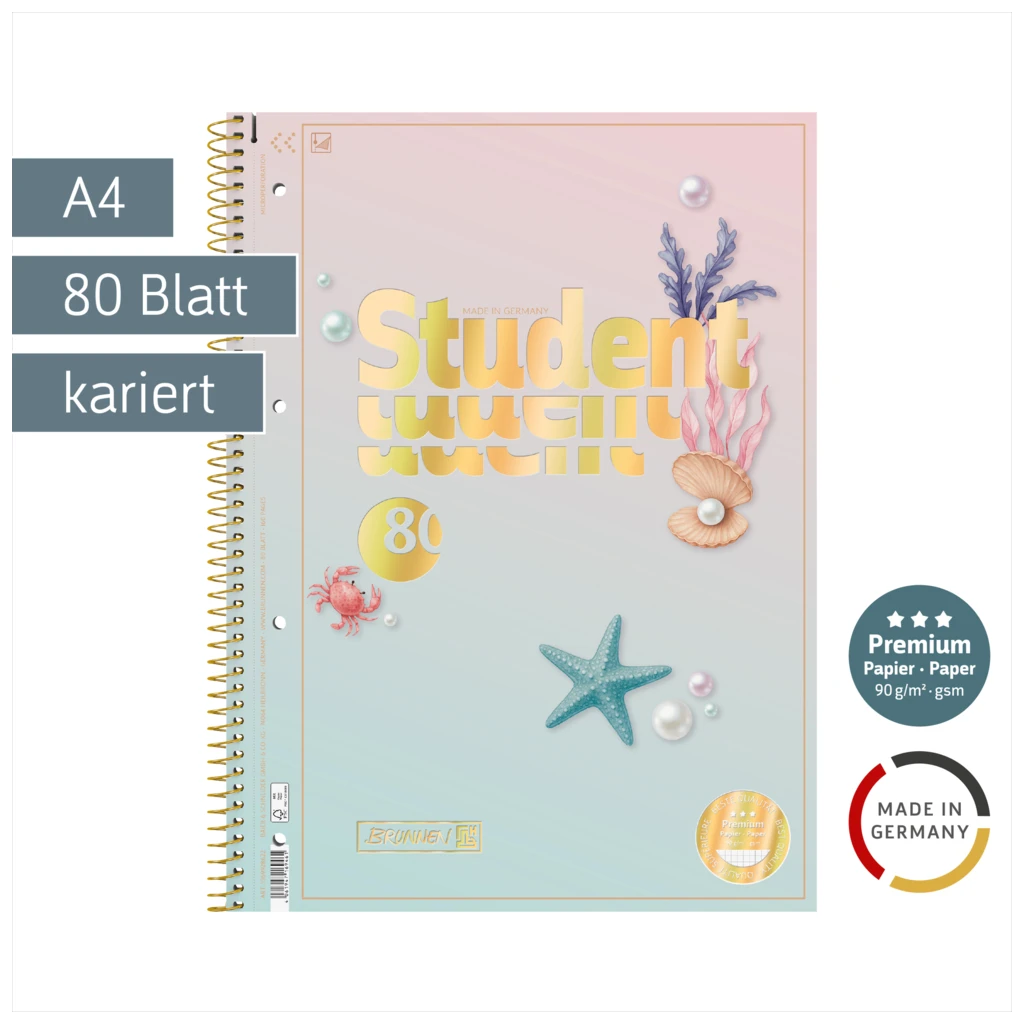 Collegeblock Premium Student Sunny Ocean | A4, Lineatur 28, 80 Blatt, mehrfarbig, pastell
