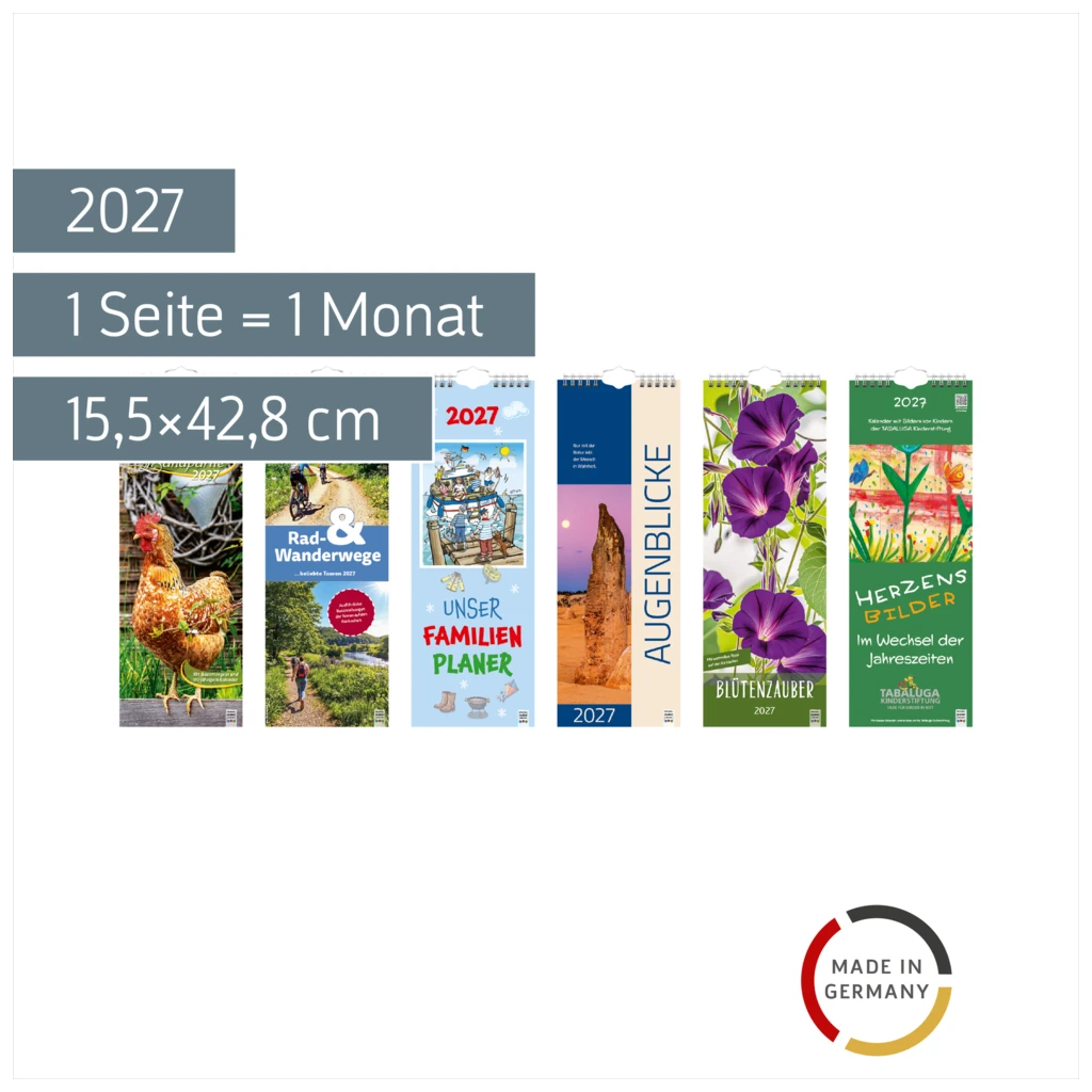 Streifenkalender 2027 | 15,5×42,8 cm, sortiert