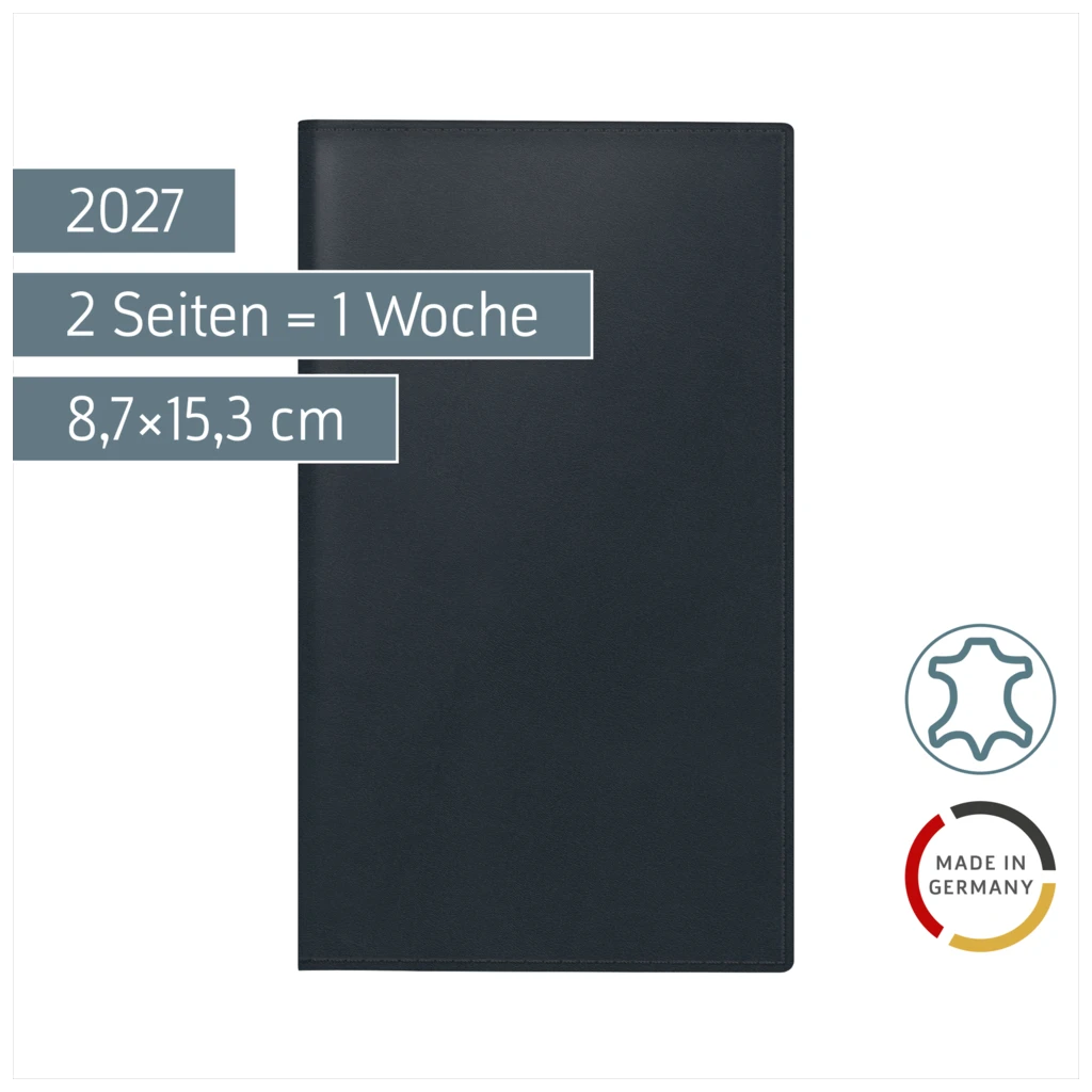 Taschenkalender Mod. 756 2027 | A6, Leder, schwarz