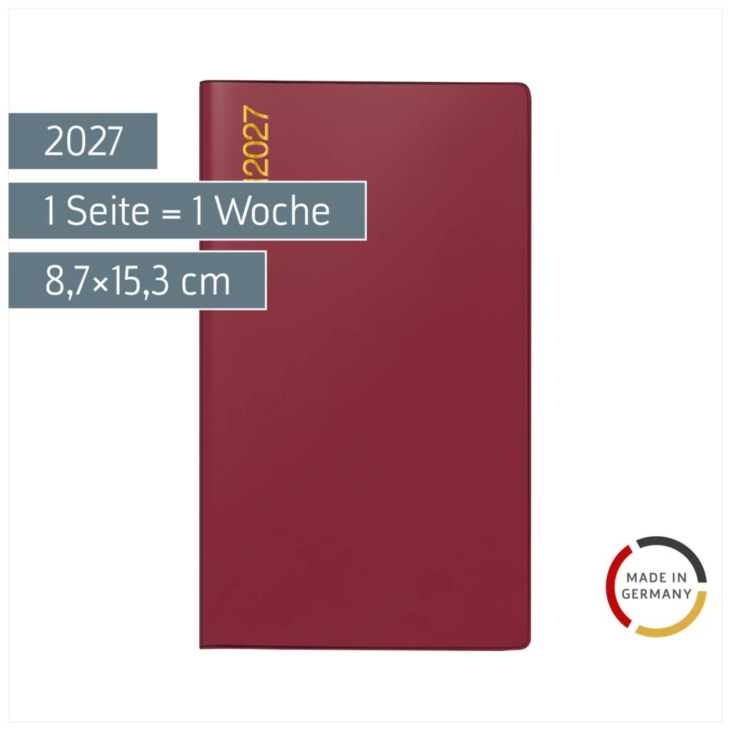 Taschenkalender Mod. TM 15 2027 | A6, Kunststoff, bordeaux