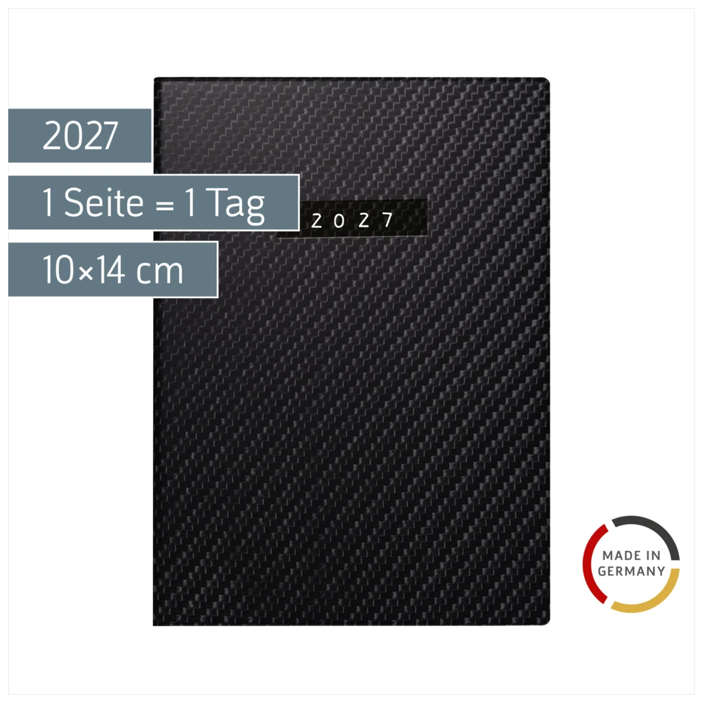 Taschenkalender Mod. Technik III 2027 âCarbonâ | A6, Kunstleder