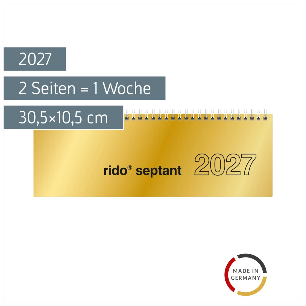 Querterminbuch Mod. septant 2027 | 30,5×10,5 cm, Karton, gold