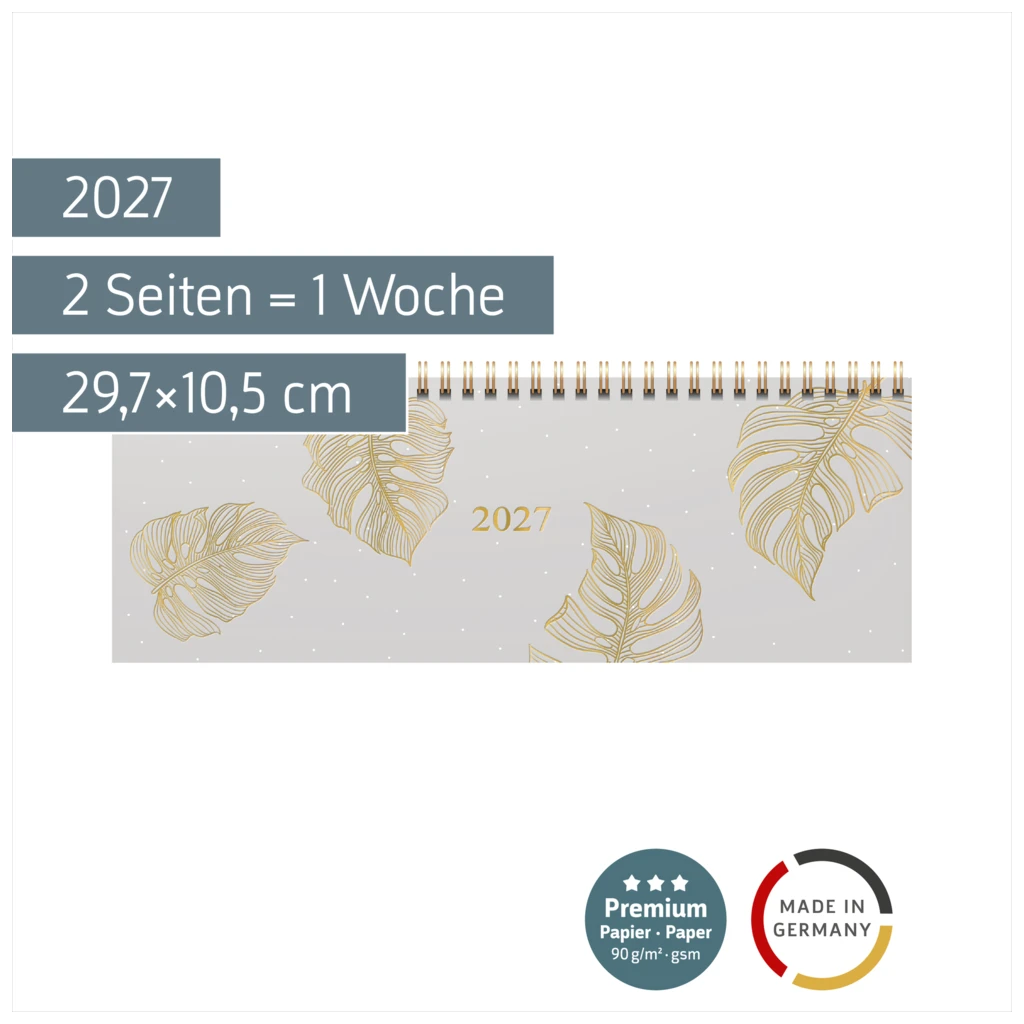 Querterminbuch Premium Young Line 2027 „Monstera“ | 29,7×10,5 cm, Papier