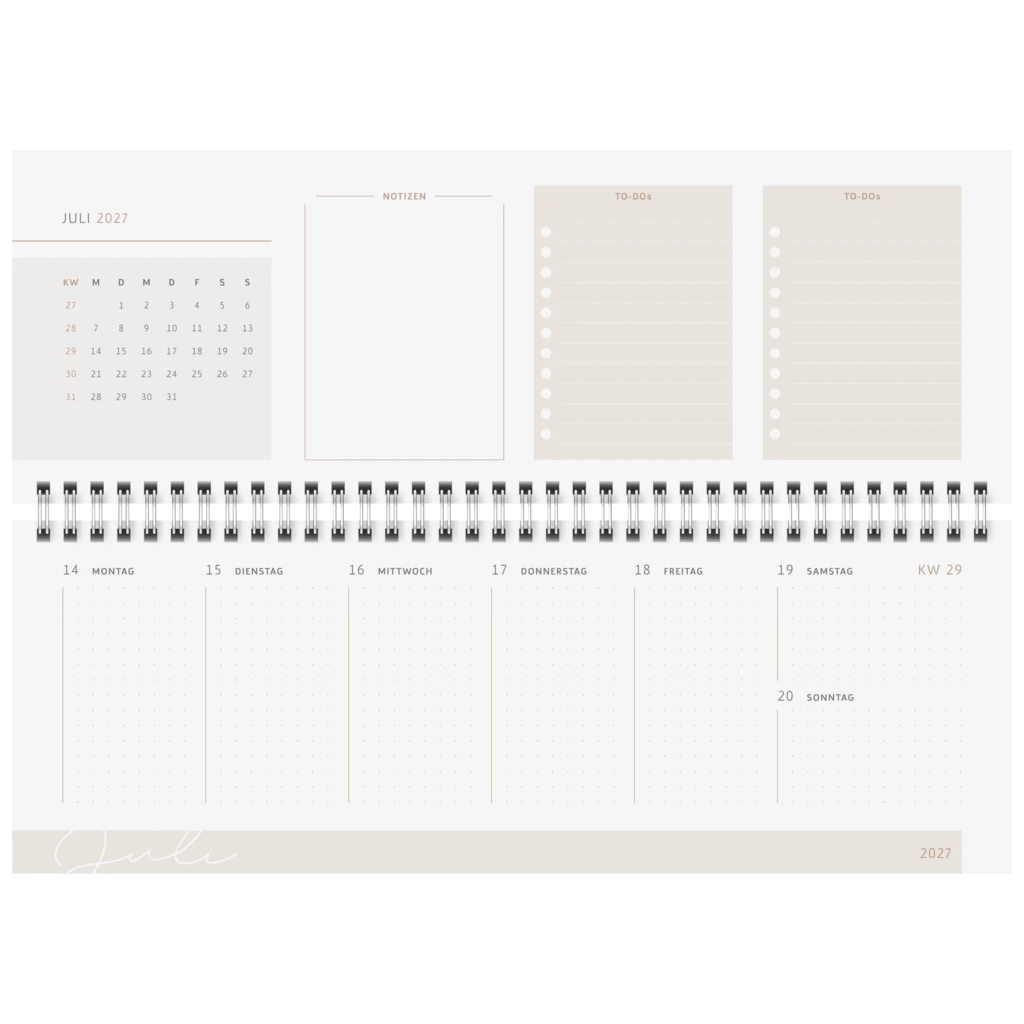 Querterminbuch Premium Young Line 2027 „Greeny“ | 29,7×10,5 cm, Papier