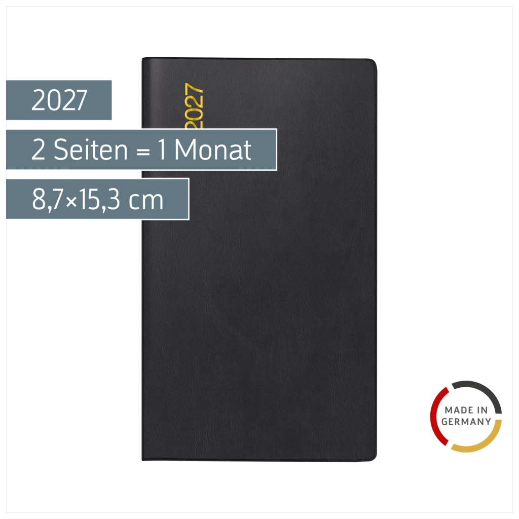 Taschenkalender Mod. TM 11 2027 | A6, Kunststoff, schwarz