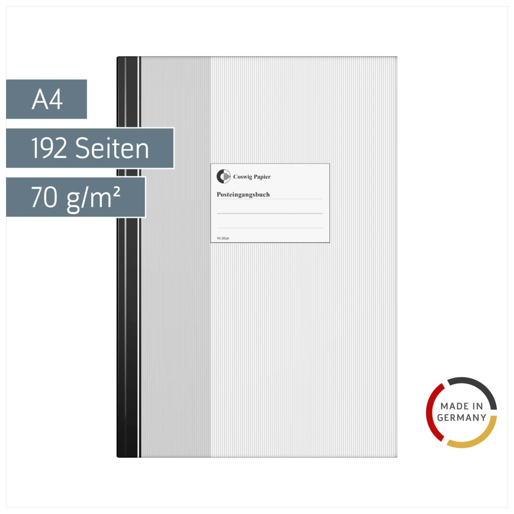 Post-Eingangsbuch | A4, 192 Seiten, Papier, grau/schwarz