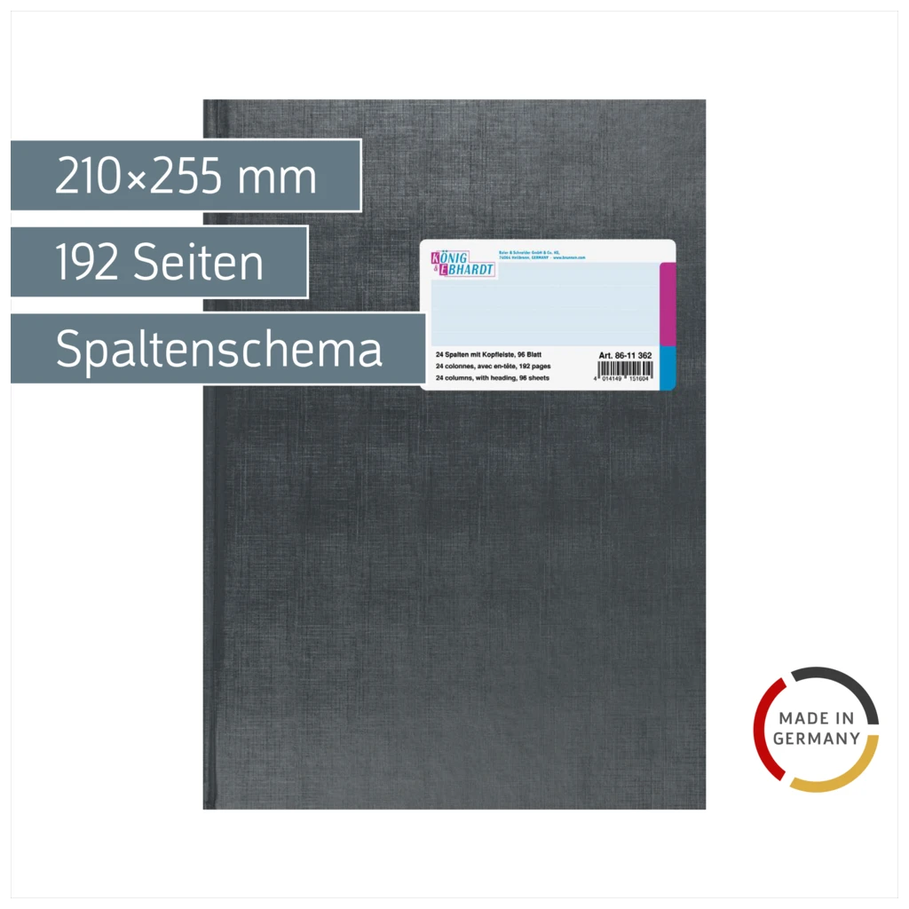 Vielzweckbuch mit Kopfleiste | A4, 192 Seiten, 24 Spalten, Kunststoff, grau